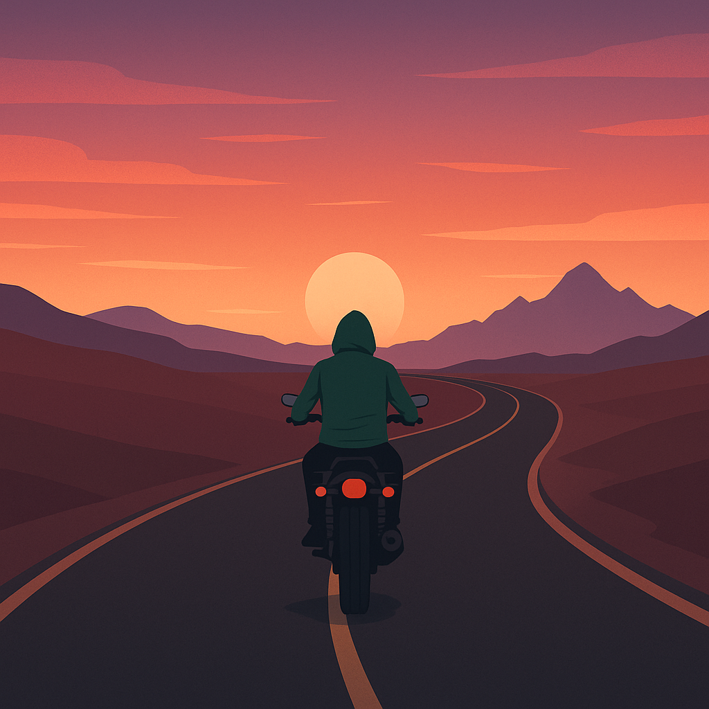 Motorcycle riding into the sunset